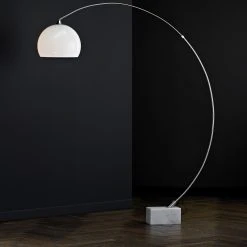 Paul Neuhaus Bogenleuchte Mani mit Marmorfuß 200cm mit weißer Halbkugel und Schnurzwischenschalter, Stehleuchte ideal zum Lesen
