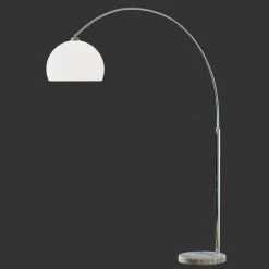 Trio Bogenleuchte mit Marmorfuß, Chrom, Acrylschirm weiß