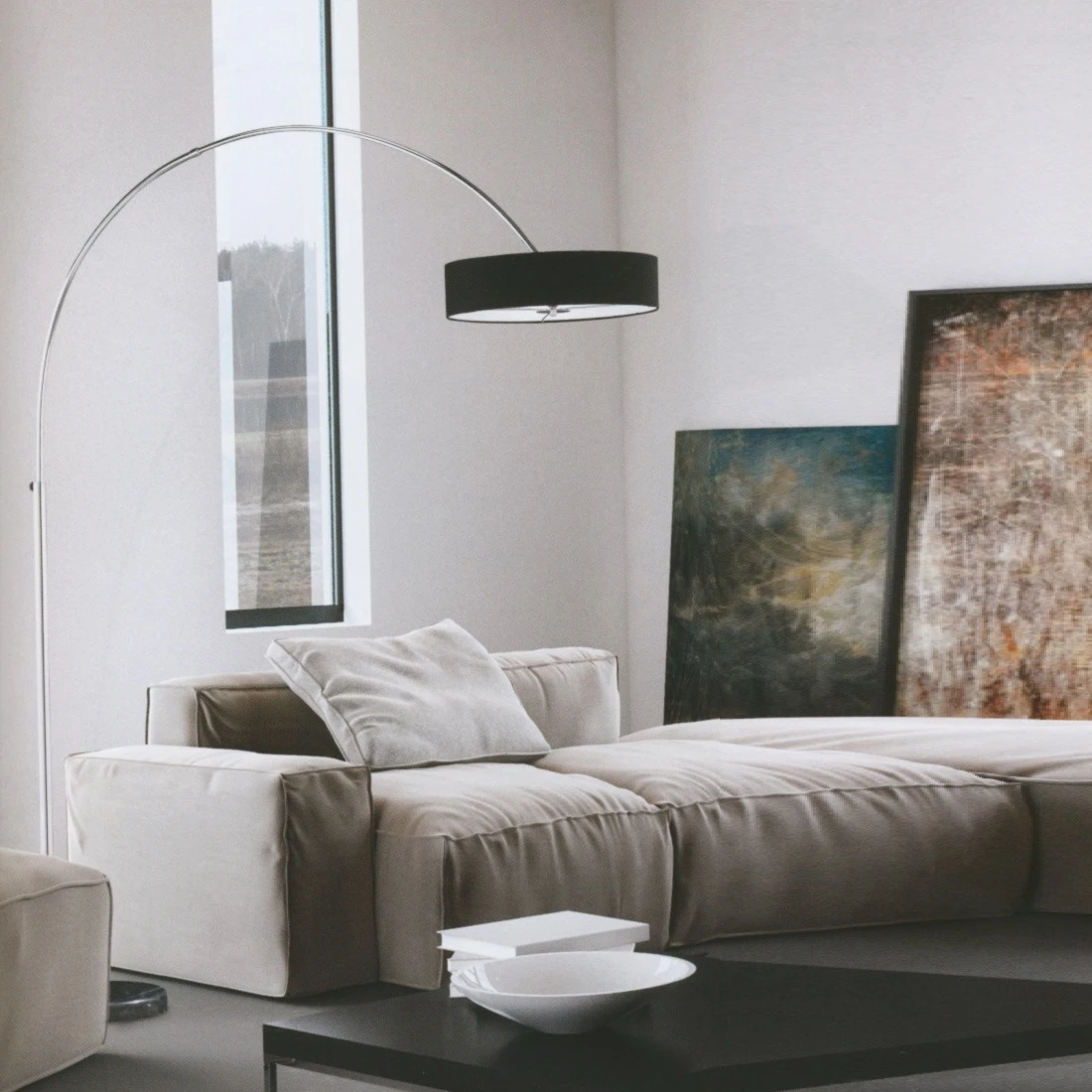 Trio Bogenleuchte mit schwarzem Stoffschirm 50 cm, Marmorfuß schwarz 3 Trio Bogenleuchte mit schwarzem Stoffschirm 50 cm, Marmorfuß schwarz