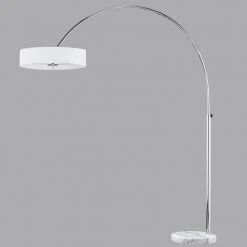 Trio Bogenleuchte, Stoffschirm weiß 50 cm, weißer Marmorfuß