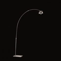 Fischer & Honsel Bogenstehleuchte Stehlampe, mit Fußdimmer, 3x E27 Fassung, für Stoffschirme Textilschirme, Nickel-matt