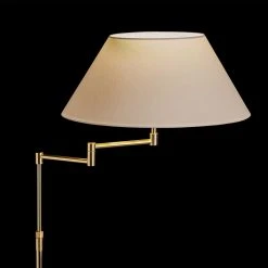 Holtkötter Bridge-Stehleuchte in Messing, höhenverstellbar, Chintz-Schirm