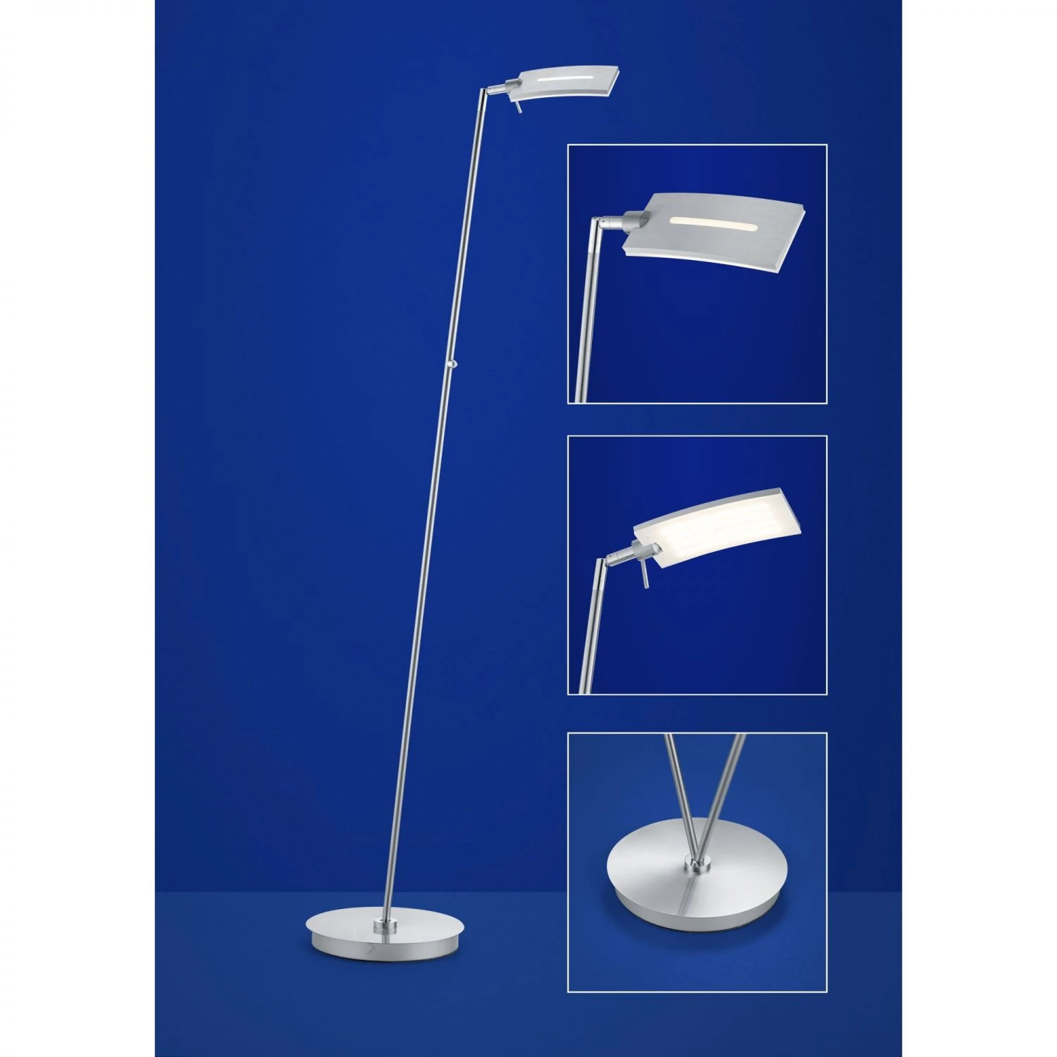 B-Leuchten dimmbare eckige LED Stehleuchte matt Stehlampe nickel und chrom 3 B-Leuchten dimmbare eckige LED Stehleuchte matt Stehlampe nickel und chrom