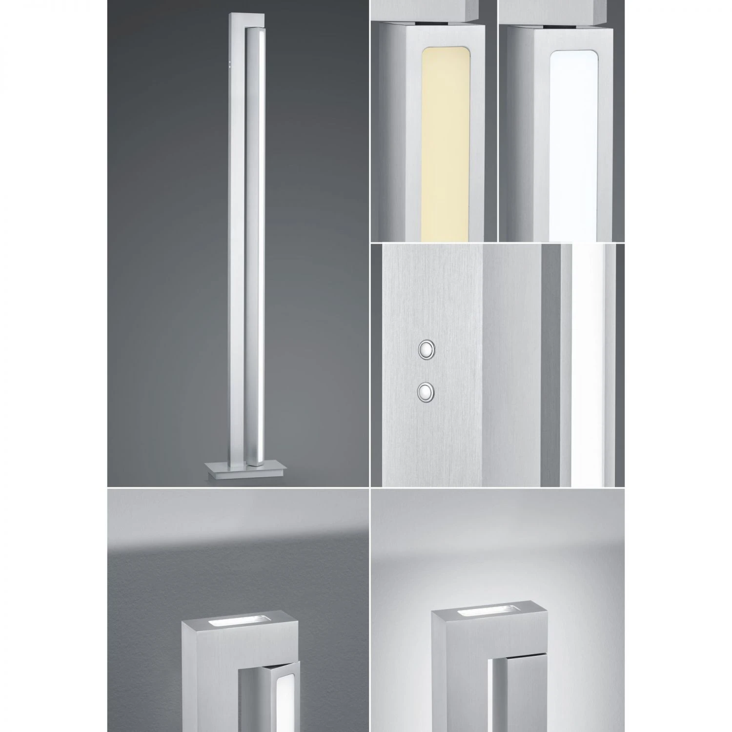 B-Leuchten dimmbare eckige LED Stehleuchte mit CCT-Lichtfarbsteuerung eloxiert Stehlampe silber Schalter 3 B-Leuchten dimmbare eckige LED Stehleuchte mit CCT-Lichtfarbsteuerung eloxiert Stehlampe silber Schalter