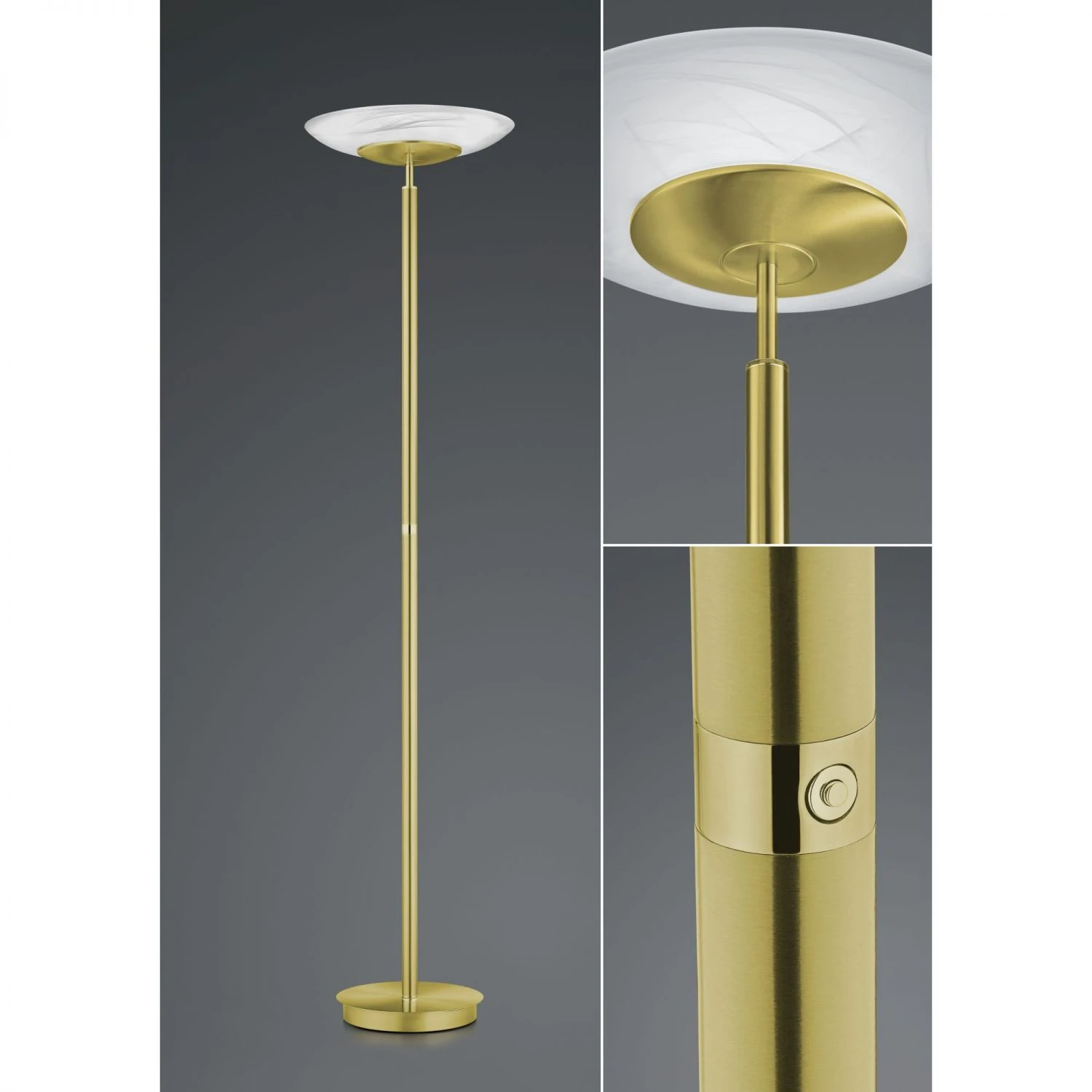 B-Leuchten dimmbare runde LED Deckenfluter Fluter Stehleuchte mit Glas Alabaster matt Stehlampe messing mit Schalter ø 42 cm 3 B-Leuchten dimmbare runde LED Deckenfluter Fluter Stehleuchte mit Glas Alabaster matt Stehlampe messing mit Schalter ø 42 cm