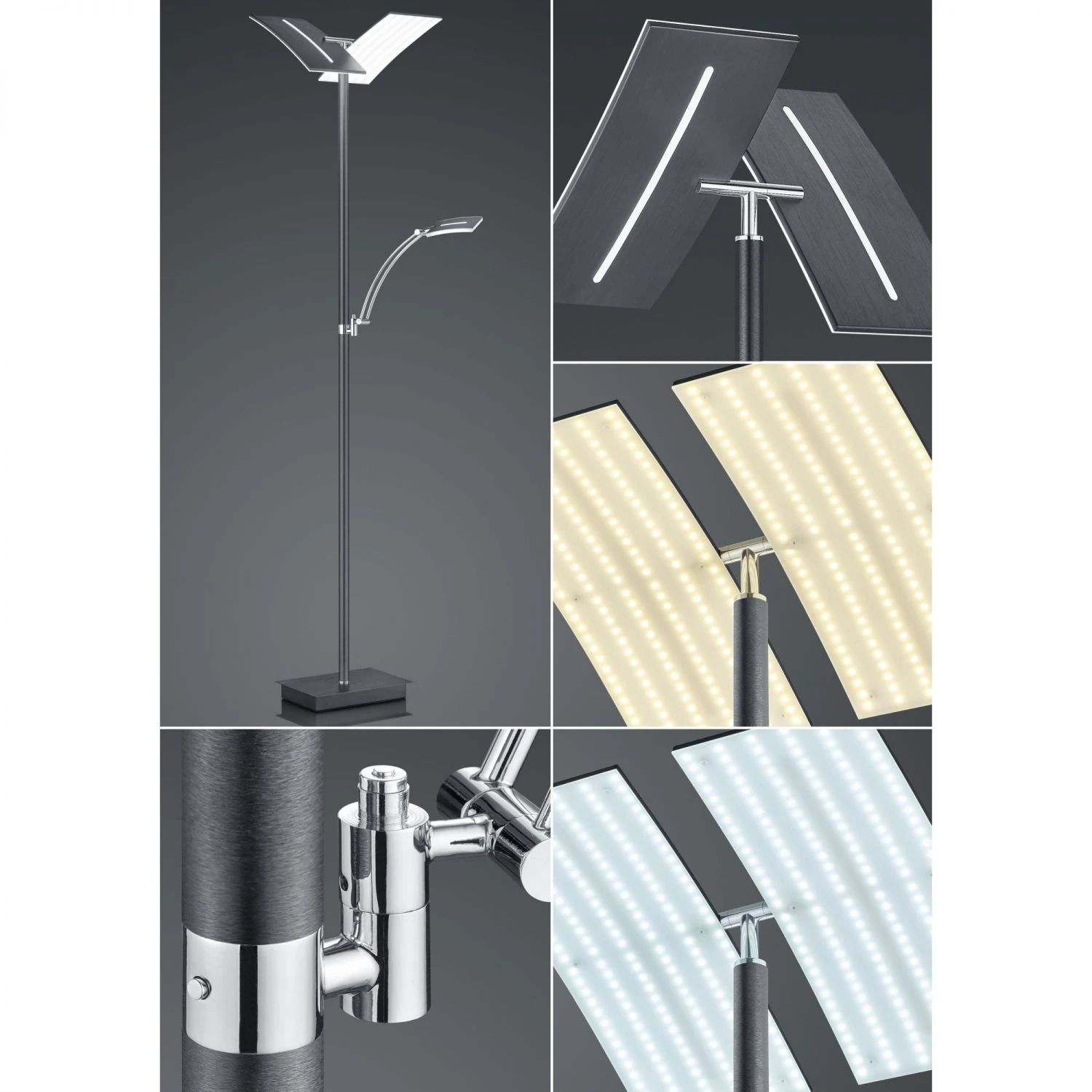 B-Leuchten dimmbare schwenkbare eckige LED Deckenfluter Fluter Stehleuchte mit CCT-Lichtfarbsteuerung eloxiert Stehlampe silber Schalter 3 B-Leuchten dimmbare schwenkbare eckige LED Deckenfluter Fluter Stehleuchte mit CCT-Lichtfarbsteuerung eloxiert Stehlampe silber Schalter