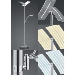 B-Leuchten dimmbare schwenkbare eckige LED Deckenfluter Fluter Stehleuchte mit CCT-Lichtfarbsteuerung matt Stehlampe nickel und chrom Schalter