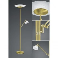 B-Leuchten dimmbare schwenkbare runde LED Deckenfluter Fluter Stehleuchte mit Glas Alabaster matt blank Stehlampe messing mit Schalter ø 42 cm