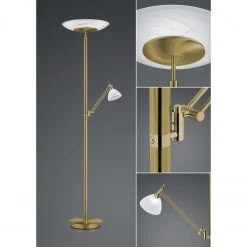 B-Leuchten dimmbare schwenkbare runde LED Deckenfluter Fluter Stehleuchte mit Glas Alabaster Stehlampe Altmessing mit Schalter ø 42 cm