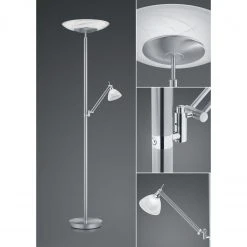 B-Leuchten dimmbare schwenkbare runde LED Deckenfluter Fluter Stehleuchte mit Glas Alabaster matt Stehlampe nickel und chrom mit Schalter ø 42 cm