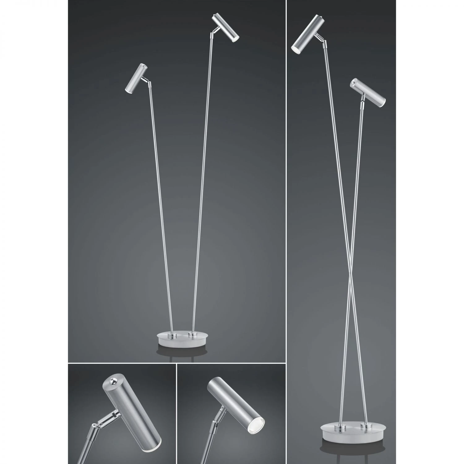 B-Leuchten dimmbare schwenkbare zylindrische LED Stehleuchte matt Stehlampe nickel und chrom 3 B-Leuchten dimmbare schwenkbare zylindrische LED Stehleuchte matt Stehlampe nickel und chrom