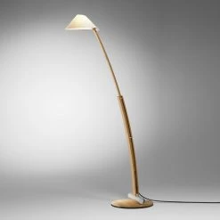 Domus Stehleuchte mit Buchenholz und Lunopalschirm