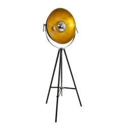 Steinhauer Dreibein Stehleuchte, Tripod in schwarz gold, drehbarer Schirm, Studio, Schalter am Schirm