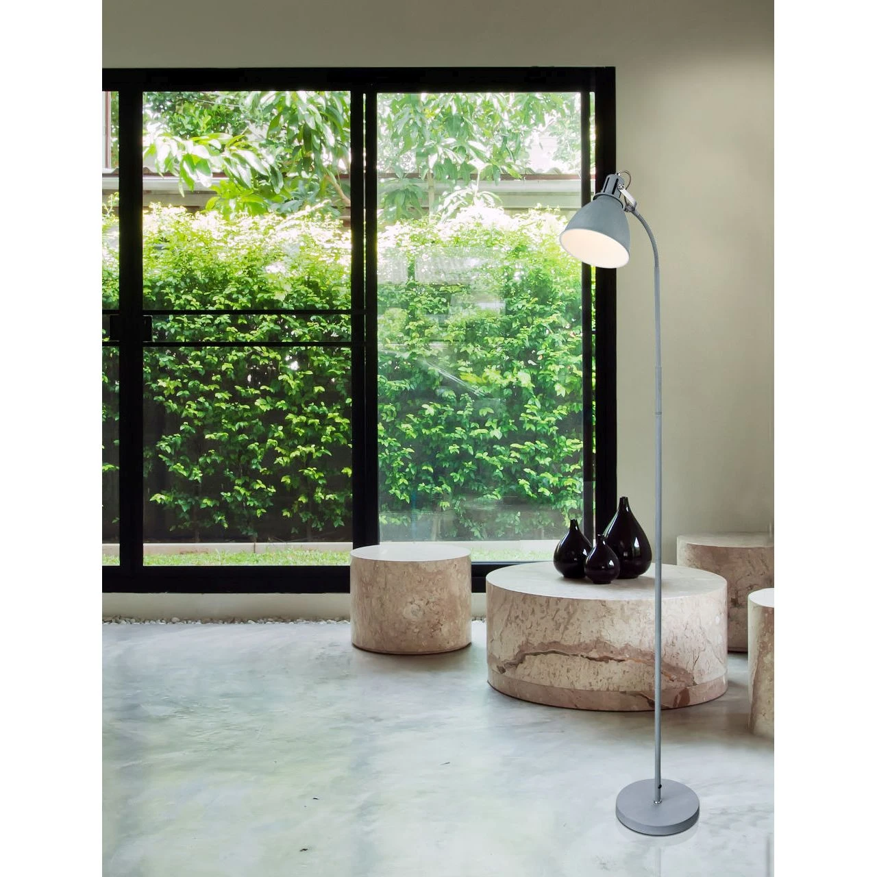 GLOBO E14 Stehleuchte technischer Strahler Schirm innen weiß Kabel 18 m Flexo Stehlampe grau und Chrom mit Schalter ø 145 cm 4 GLOBO E14 Stehleuchte technischer Strahler Schirm innen weiß Kabel 18 m Flexo Stehlampe grau und Chrom mit Schalter ø 145 cm – Bild 2