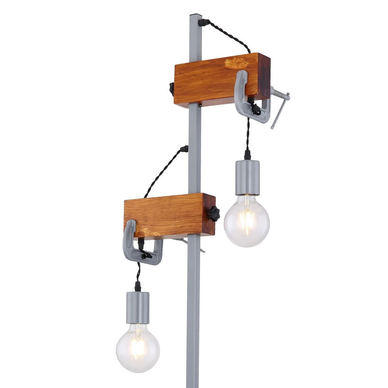 GLOBO E27 Stehleuchte aus Holz schwarzes Textilkabel Metall verzinkt mit Schraubzwinge 2-flammige Stehlampe antik Schalter 10 GLOBO E27 Stehleuchte aus Holz schwarzes Textilkabel Metall verzinkt mit Schraubzwinge 2-flammige Stehlampe antik Schalter – Bild 8