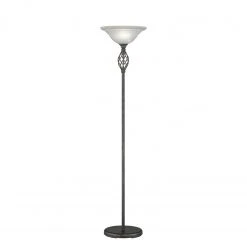 Fischer & Honsel E27 Stehleuchte mit Alabaster Glasschirm im Landhaus-Stil Stehlampe weiß schwarz antik mit Schalter ø 40 cm x 180 cm