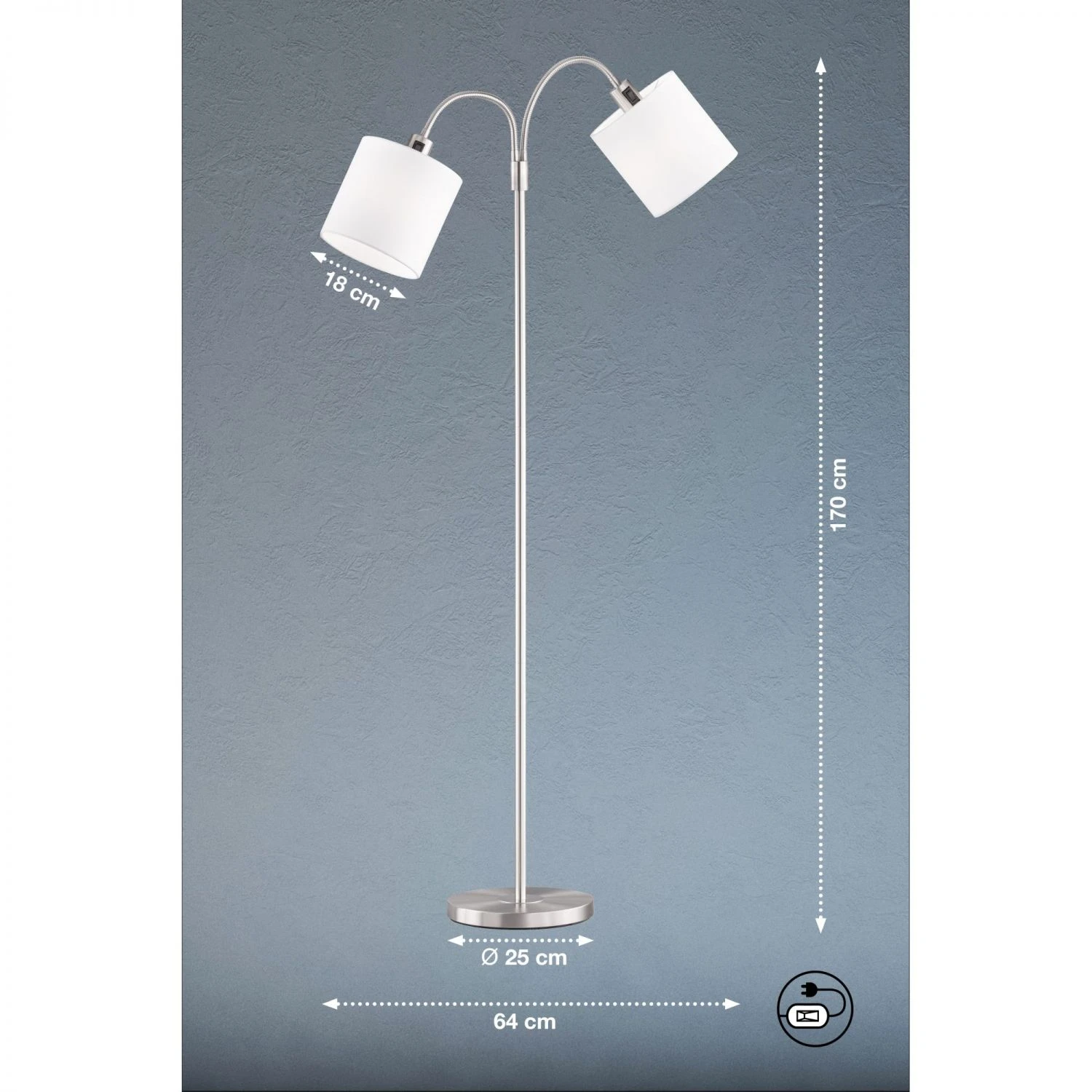 Fischer & Honsel E27 Stehleuchte mit 2 Stoffschirmen Chintz getrennt schaltbar 170 cm hoch in 2 Farben 5 Fischer & Honsel E27 Stehleuchte mit 2 Stoffschirmen Chintz getrennt schaltbar 170 cm hoch in 2 Farben – Bild 3