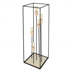 GLOBO eckige E27 Stehleuchte aus Holz matt quadratisch Metallrahmen mit Holzdekor 5-flammige Stehlampe schwarz und natur Schalter