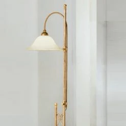 LAM Edle Stehleuchte, Messing-antik, Scavoglas Creme, 1-flg