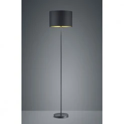 Trio elegante Hotel-Stehleuchte mit Stoffschirm, schwarz gold, 1-flammig, mit Fußschalter, E27