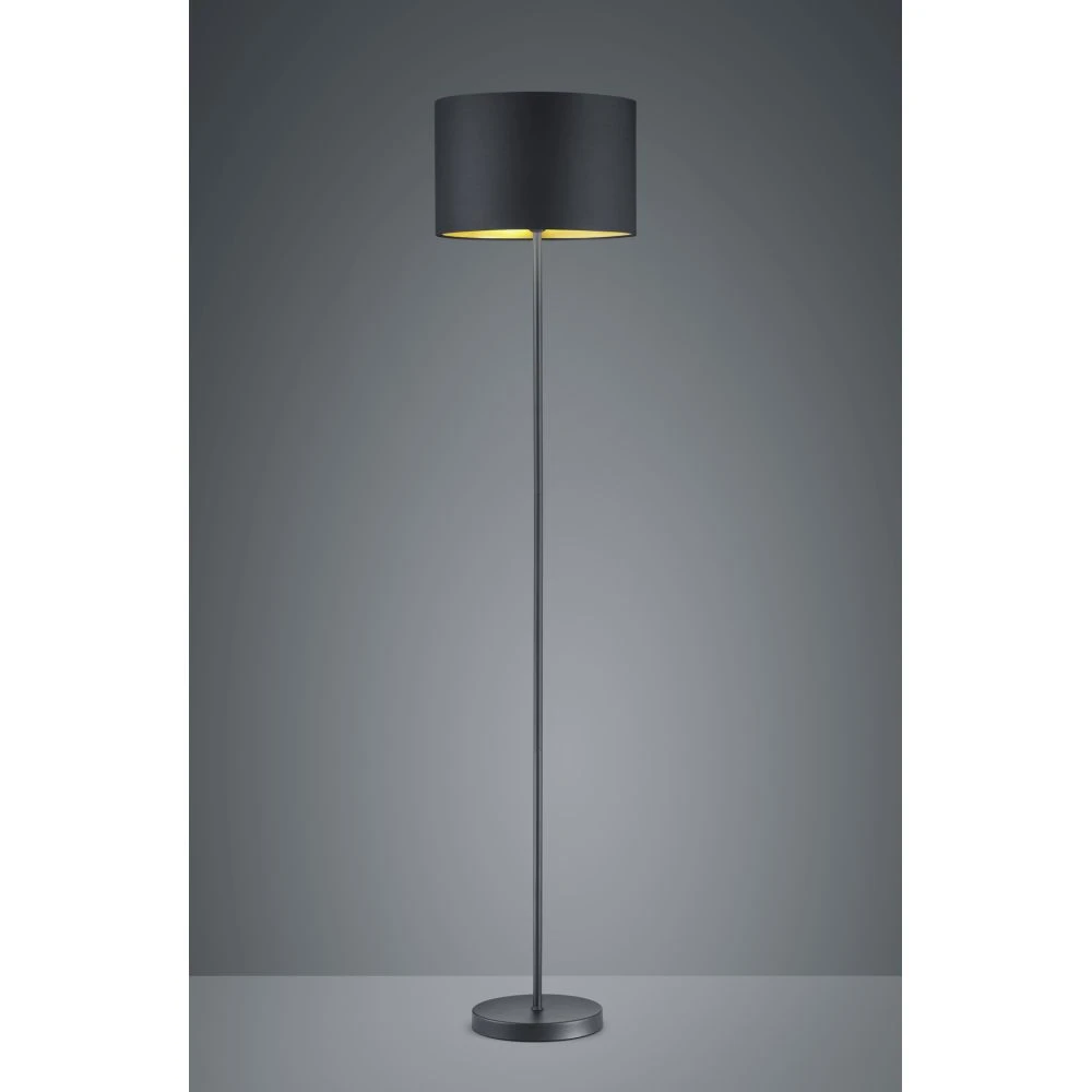 Trio elegante Hotel-Stehleuchte mit Stoffschirm, schwarz gold, 1-flammig, mit Fußschalter, E27 3 Trio elegante Hotel-Stehleuchte mit Stoffschirm, schwarz gold, 1-flammig, mit Fußschalter, E27