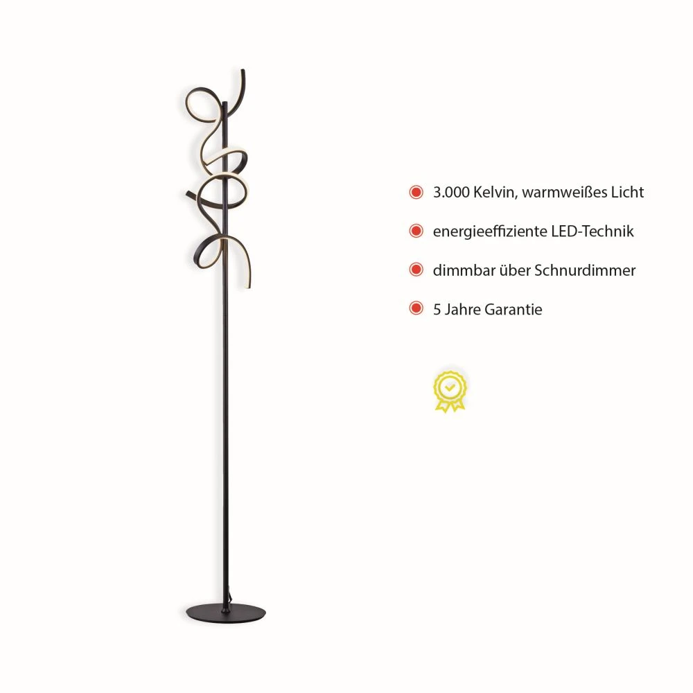 Leuchten Direkt Geschwungen schwarze LED Stehleuchte Höhe 156 cm, dimmbar über Schnurdimmer 5 Leuchten Direkt Geschwungen schwarze LED Stehleuchte Höhe 156 cm, dimmbar über Schnurdimmer – Bild 3
