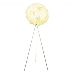 GLOBO höhenverstellbare E27 Stehleuchte aus Stoff Schirm mit echtenweißen Federn Stehlampe weiß Schalter ø 65 cm