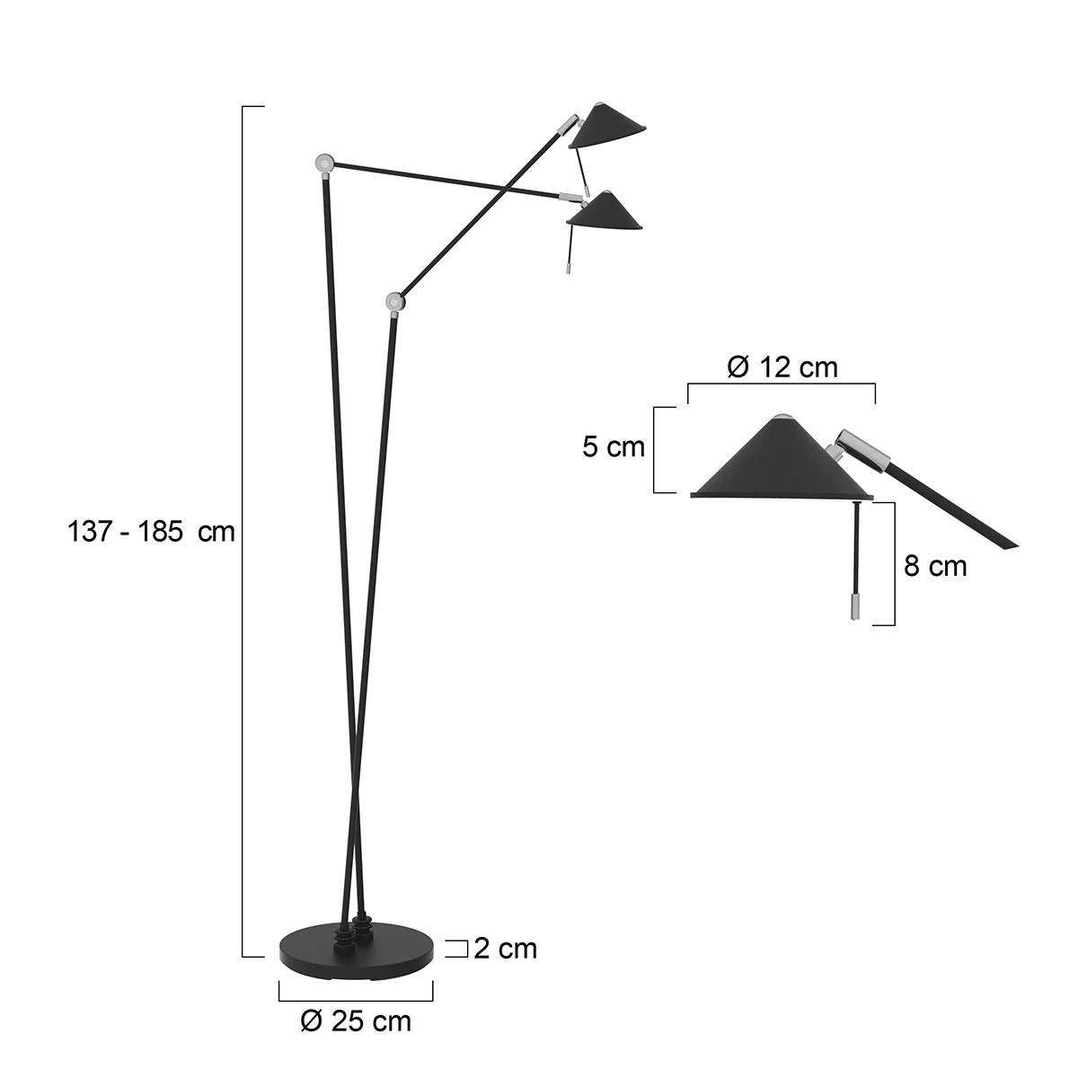 Steinhauer Höhenverstellbare Stehleuchte mit 2 schwenkbaren Lesearmen, 2-flammig, dimmbar, CCT - Dim-to-Warm-Funktion, inkl. LED 2x 7W 8 Steinhauer Höhenverstellbare Stehleuchte mit 2 schwenkbaren Lesearmen, 2-flammig, dimmbar, CCT - Dim-to-Warm-Funktion, inkl. LED 2x 7W – Bild 6