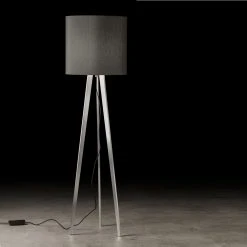 Holtkötter Dreibein Stehleuchte Aluminium-matt mit Chintz-Schirm