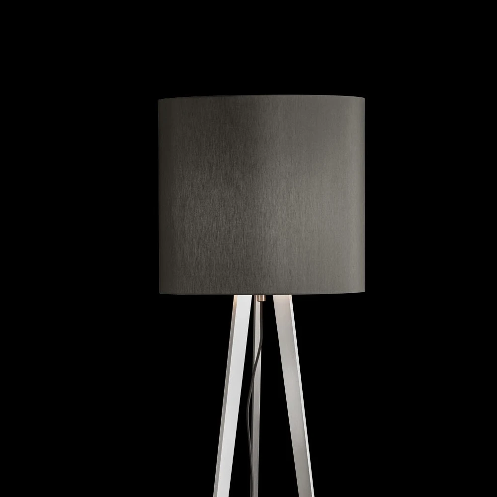 Holtkötter Dreibein Stehleuchte Aluminium-matt mit Chintz-Schirm 4 Holtkötter Dreibein Stehleuchte Aluminium-matt mit Chintz-Schirm – Bild 2