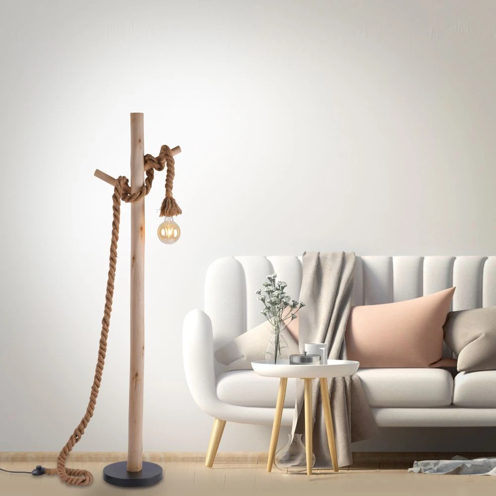 Leuchten Direkt Holzbalken Standleuchte mit gedrehtem Seil und Fußschalter, Vintage Filament Seil-Leuchte 7 Leuchten Direkt Holzbalken Standleuchte mit gedrehtem Seil und Fußschalter, Vintage Filament Seil-Leuchte – Bild 5