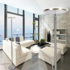 Leuchten Direkt LED Deckenfluter, mit Lesearm, Tastdimmer, Höhe 180cm, modern