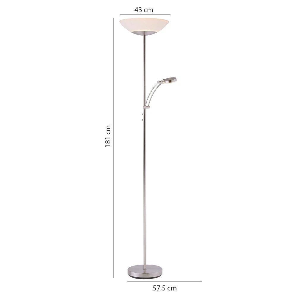 Paul Neuhaus LED Standleuchte silber o. messing dimmbar 2-flammig, Lesearm schwenkbar, Glas Deckenfluter, 181 cm 6 Paul Neuhaus LED Standleuchte silber o. messing dimmbar 2-flammig, Lesearm schwenkbar, Glas Deckenfluter, 181 cm – Bild 4