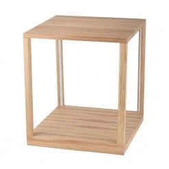 Spot-Light LED Stehleuchte aus Eichenholz und Glas, beleuchteter Beistelltisch