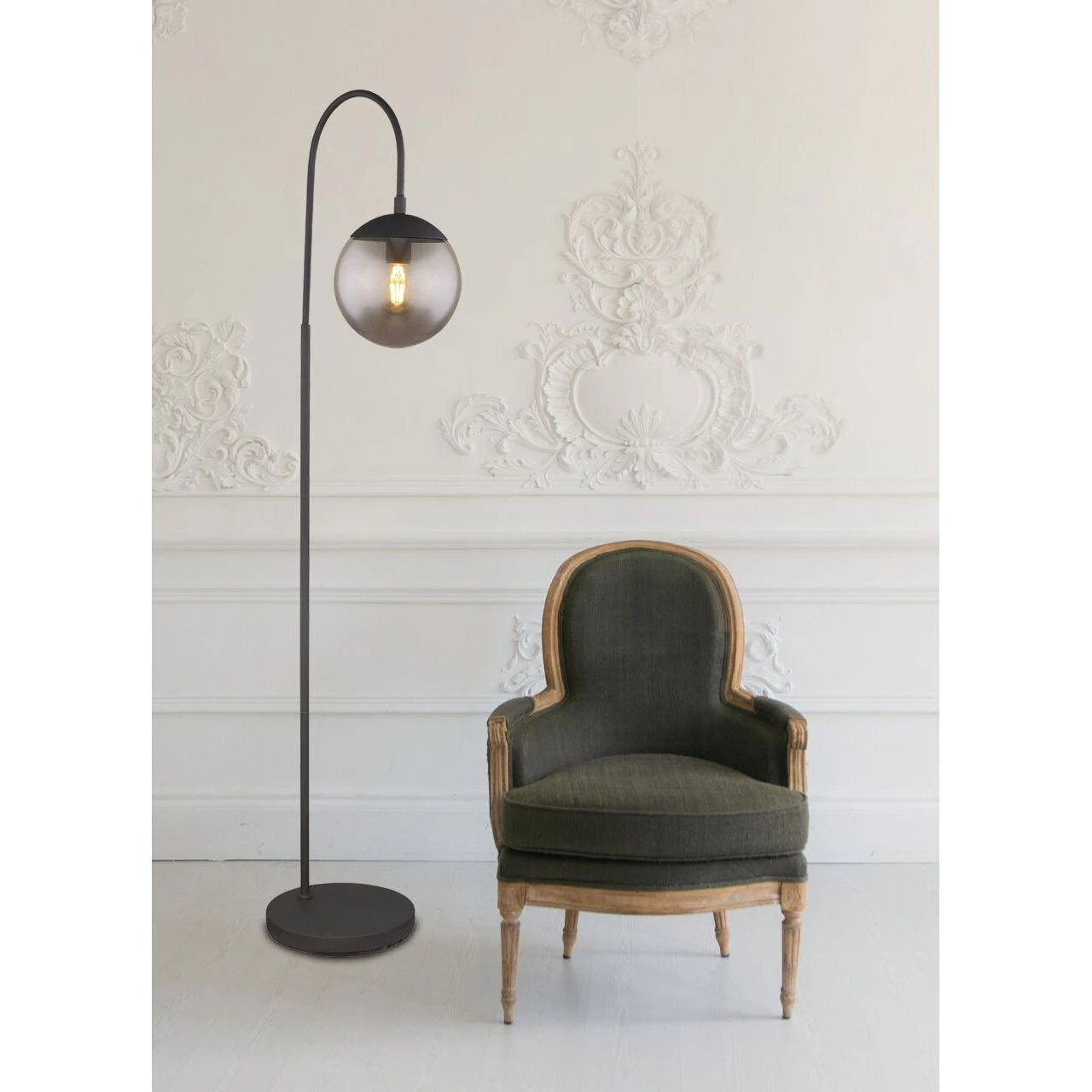 GLOBO runde E27 Stehleuchte aus Glas matt Stab gerade oben gebogen mit Glas kugel Stehlampe rauch Schalter 4 GLOBO runde E27 Stehleuchte aus Glas matt Stab gerade oben gebogen mit Glas kugel Stehlampe rauch Schalter – Bild 2