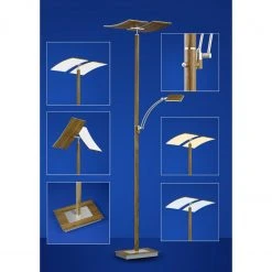 B-Leuchten schwenkbare eckige LED Deckenfluter Fluter Stehleuchte mit CCT-Lichtfarbsteuerung Stehlampe silber braun Holz-Optik