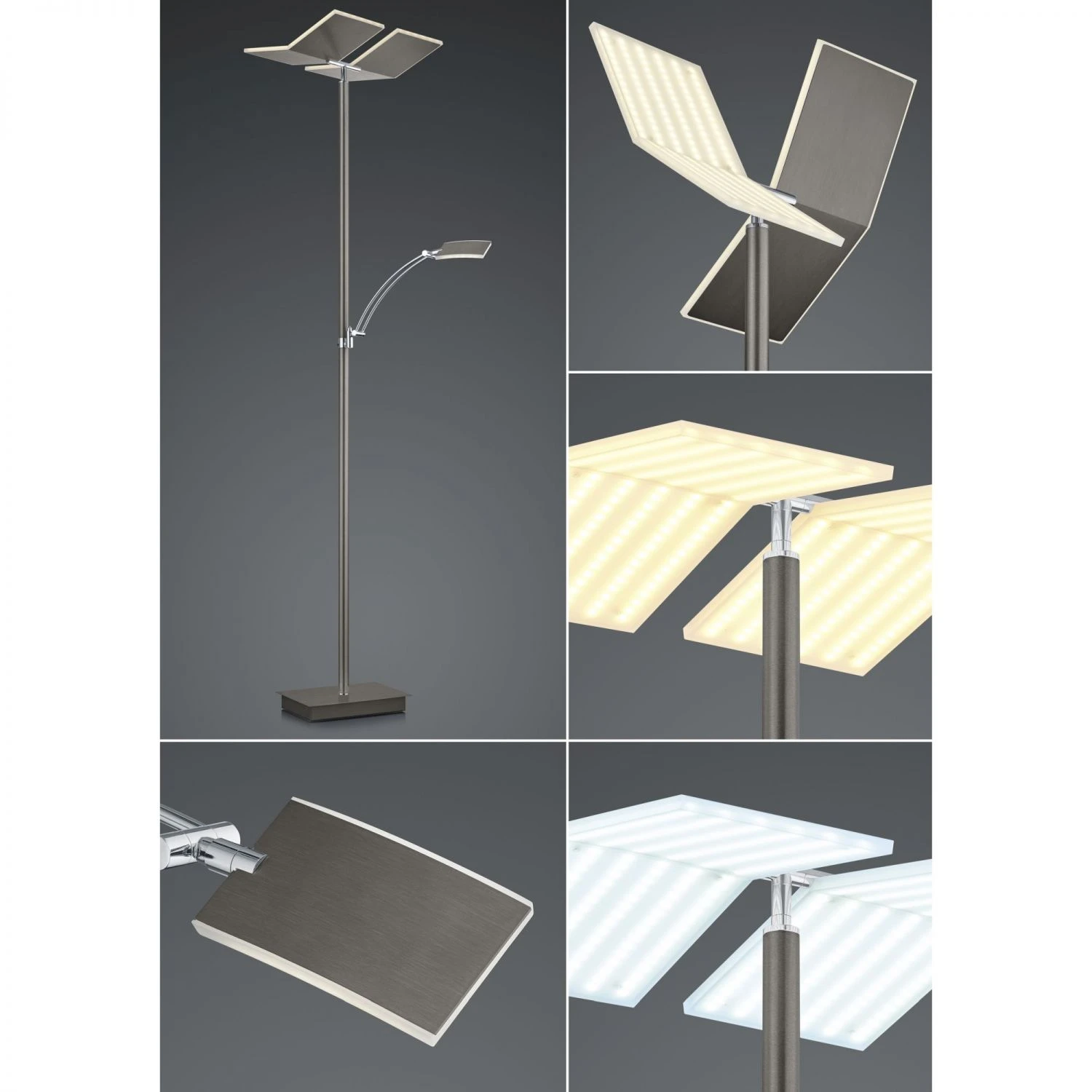 B-Leuchten schwenkbare eckige LED Deckenfluter Fluter Stehleuchte mit CCT-Lichtfarbsteuerung Stehlampe bronze 3 B-Leuchten schwenkbare eckige LED Deckenfluter Fluter Stehleuchte mit CCT-Lichtfarbsteuerung Stehlampe bronze