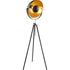 GLOBO schwenkbare höhenverstellbare E27 Stehleuchte Tripod Schirm durchmesser 40 cm Schirm schwenkbar Kabel 18 m Stehlampe gold und mit Schalter ø 69