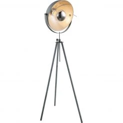 GLOBO schwenkbare höhenverstellbare E27 Stehleuchte Silber metallic Tripod Schirm durchmesser 40 cm Schirm schwenkbar Kabel 18 m Stehlampe silbermetallic mit Schalter ø 69