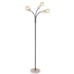 GLOBO schwenkbare runde E27 Stehleuchte aus Holz matt 3 Arme mit Flexo ohne Schirm Fassungsabdeckung 3-flammige Stehlampe schwarz und natur Schalter ø 53 cm