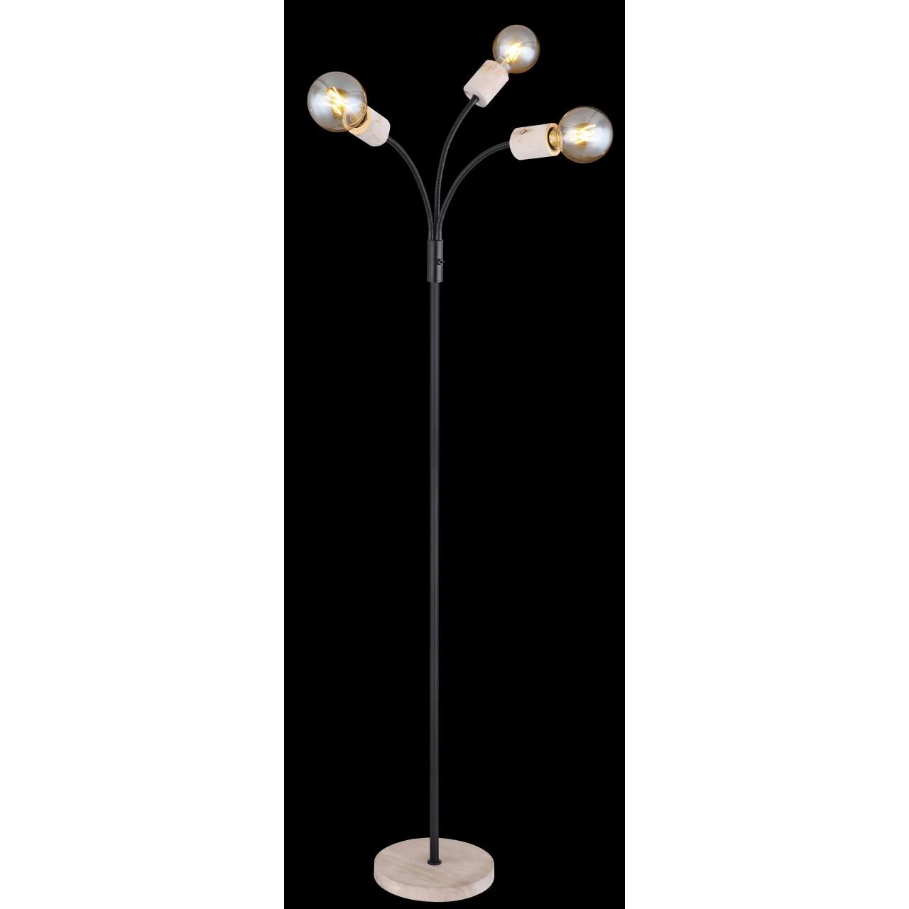 GLOBO schwenkbare runde E27 Stehleuchte aus Holz matt 3 Arme mit Flexo ohne Schirm Fassungsabdeckung 3-flammige Stehlampe schwarz und natur Schalter ø 53 cm 5 GLOBO schwenkbare runde E27 Stehleuchte aus Holz matt 3 Arme mit Flexo ohne Schirm Fassungsabdeckung 3-flammige Stehlampe schwarz und natur Schalter ø 53 cm – Bild 3
