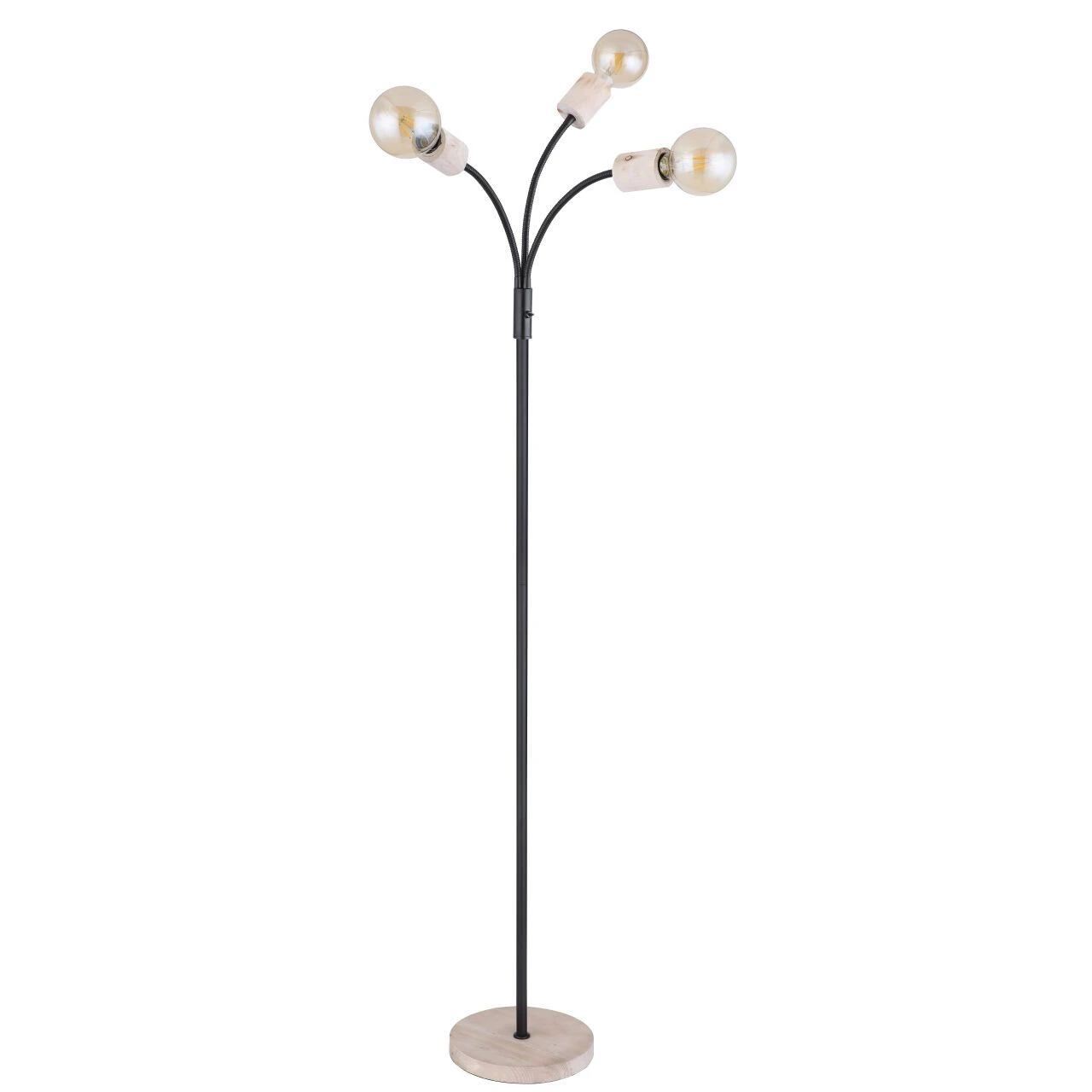 GLOBO schwenkbare runde E27 Stehleuchte aus Holz matt 3 Arme mit Flexo ohne Schirm Fassungsabdeckung 3-flammige Stehlampe schwarz und natur Schalter ø 53 cm 6 GLOBO schwenkbare runde E27 Stehleuchte aus Holz matt 3 Arme mit Flexo ohne Schirm Fassungsabdeckung 3-flammige Stehlampe schwarz und natur Schalter ø 53 cm – Bild 4