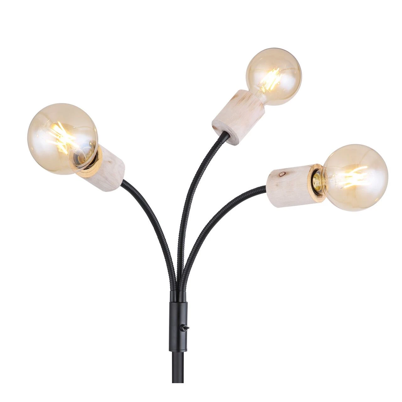 GLOBO schwenkbare runde E27 Stehleuchte aus Holz matt 3 Arme mit Flexo ohne Schirm Fassungsabdeckung 3-flammige Stehlampe schwarz und natur Schalter ø 53 cm 4 GLOBO schwenkbare runde E27 Stehleuchte aus Holz matt 3 Arme mit Flexo ohne Schirm Fassungsabdeckung 3-flammige Stehlampe schwarz und natur Schalter ø 53 cm – Bild 2