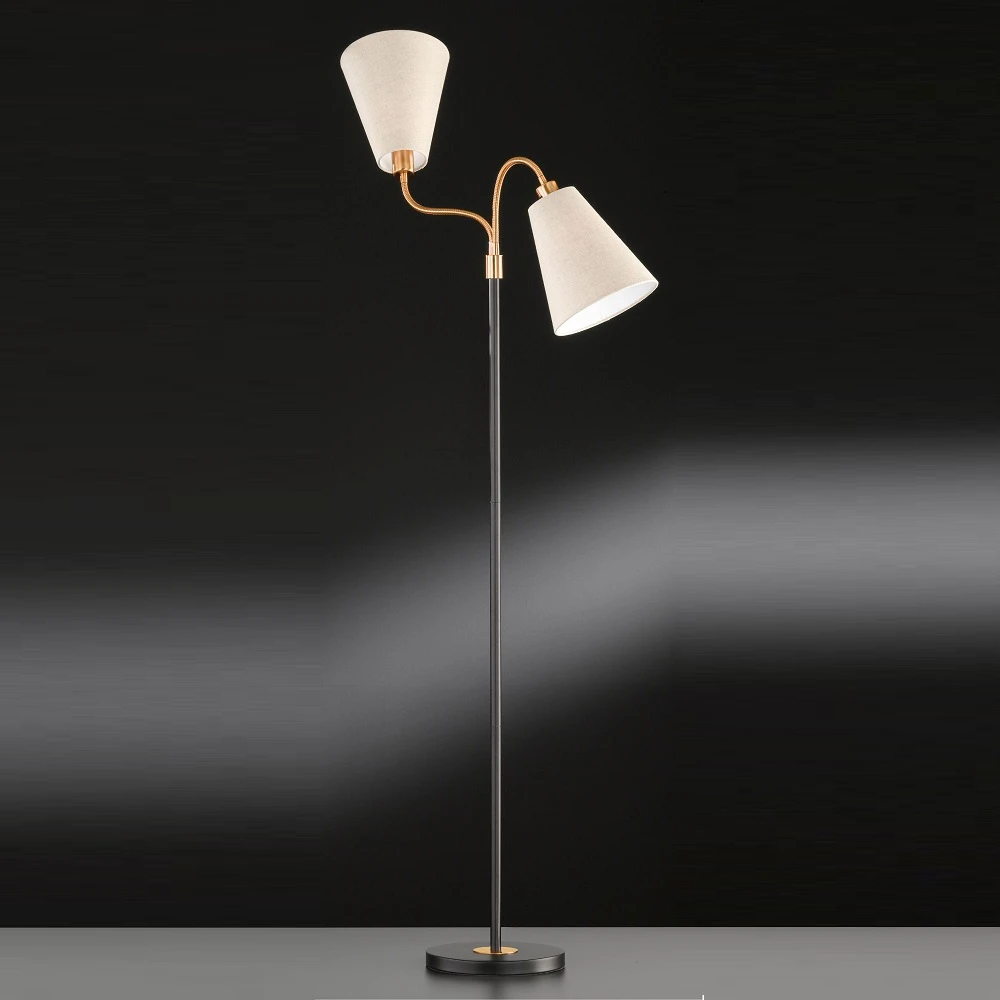 Fischer & Honsel Standleuchte Flexarm, Metall, modern, zwei Stoff- Textilschirme, naturfarben 3 Fischer & Honsel Standleuchte Flexarm, Metall, modern, zwei Stoff- Textilschirme, naturfarben