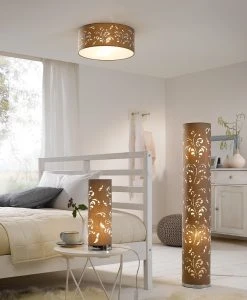 Fischer & Honsel Stehleuchte 2-flammig, florales Dekor, Stoff, 2x E14 Fassung, Weiß o. Cappuccino -Stehleuchten Verkaufsgeschäft stehleuchte 2flammigrhreflorales dekorstofffarbecappuccino 1239303 fischerhonsel 45382