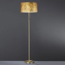 Hufnagel Stehleuchte Loop Messing, Schirm Blattgold - mit Zugschalter