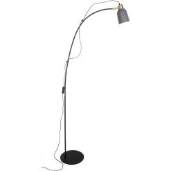 By Rydens Stehleuchte mit grauem Metallschirm, 1-flammig, schwarzer Fuß, verdrehtes Textilkabel mit Schnurschalter