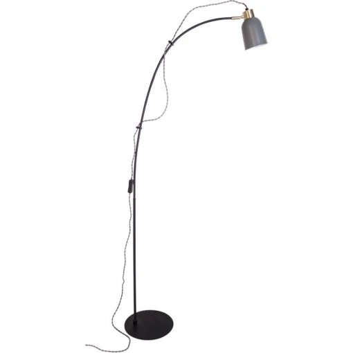 By Rydens Stehleuchte mit grauem Metallschirm, 1-flammig, schwarzer Fuß, verdrehtes Textilkabel mit Schnurschalter -Stehleuchten Verkaufsgeschäft stehleuchte mit grauem metallschirm1flammigschwarzer 4100640 4500 byrydens 41006404500