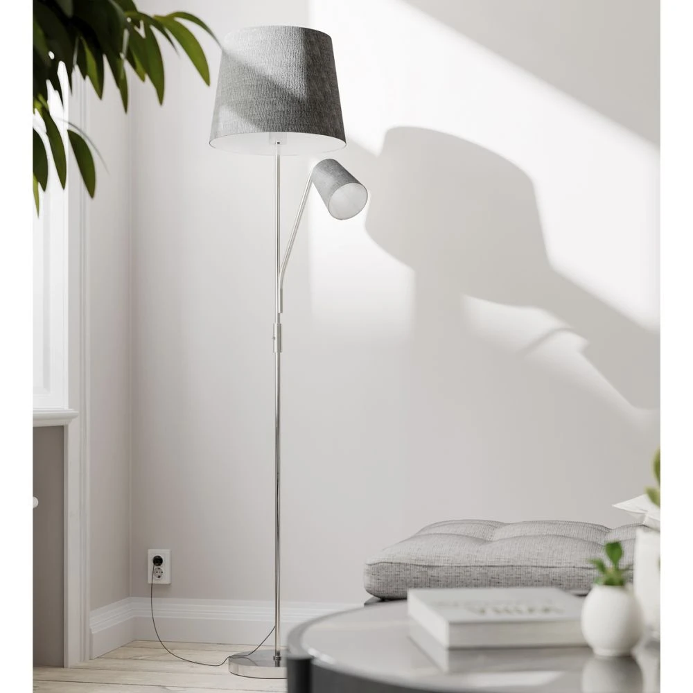 By Rydens verstellbare Stehleuchte mit Leselampe, weiß oder silber, 2-flammig, E27 + E14, Direktschalter 4 By Rydens verstellbare Stehleuchte mit Leselampe, weiß oder silber, 2-flammig, E27 + E14, Direktschalter – Bild 2