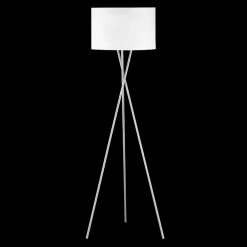Fischer & Honsel Stehleuchte Tripod Dreibein Nickel-matt silberfarbend, Schnurschalter, Textil-Schirm weiß oder grau